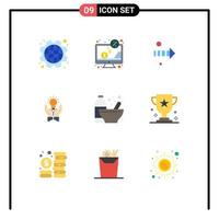 Group of 9 Modern Flat Colors Set for idea business monitor bulb right Editable Vector Design Elements