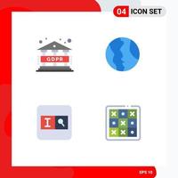Group of 4 Flat Icons Signs and Symbols for data search global world tac Editable Vector Design Elements