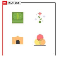 Group of 4 Modern Flat Icons Set for business castle building money healthcare fortress Editable Vector Design Elements