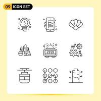 Set of 9 Vector Outlines on Grid for time count down crypto clock lab Editable Vector Design Elements