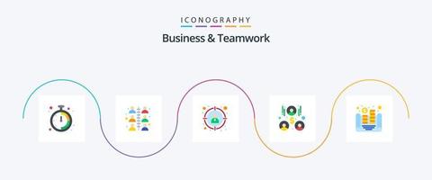 Business And Teamwork Flat 5 Icon Pack Including . money. target. coins. team work vector