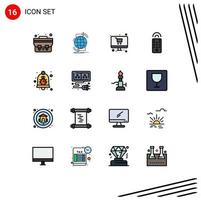 Flat Color Filled Line Pack of 16 Universal Symbols of bell bug online tv control Editable Creative Vector Design Elements