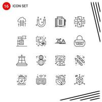 Universal Icon Symbols Group of 16 Modern Outlines of ballot tarot business horoscope task Editable Vector Design Elements