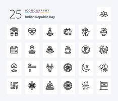 paquete de iconos de 25 líneas del día de la república india que incluye cera. lámpara. bandera Pascua de Resurrección. Navidad vector