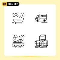 Mobile Interface Line Set of 4 Pictograms of mortar satellite lotus gooods signal Editable Vector Design Elements