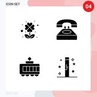 Set of 4 Modern UI Icons Symbols Signs for clover tramway call contact us celebration Editable Vector Design Elements