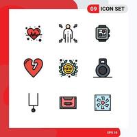 9 Filledline Flat Color concept for Websites Mobile and Apps dumbbell sign heartbeat sticker label Editable Vector Design Elements