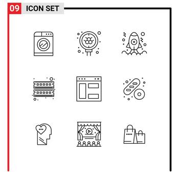 9 Universal Outlines Set for Web and Mobile Applications internet ram app hardware computer Editable Vector Design Elements