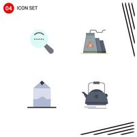 Pack of 4 Modern Flat Icons Signs and Symbols for Web Print Media such as magnifier pack building industry kettle Editable Vector Design Elements