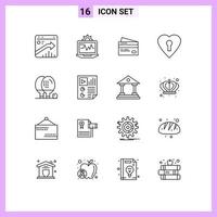 Universal Icon Symbols Group of 16 Modern Outlines of heart money computing finance cards Editable Vector Design Elements