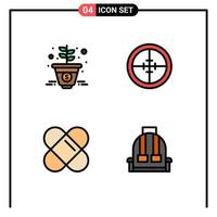 Set of 4 Vector Filledline Flat Colors on Grid for growth patch money military backpack Editable Vector Design Elements