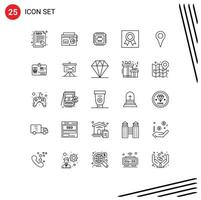 Pack of 25 Modern Lines Signs and Symbols for Web Print Media such as map geo location tech medal badges Editable Vector Design Elements