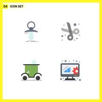 Set of 4 Commercial Flat Icons pack for baby cart nipple cut golf car Editable Vector Design Elements