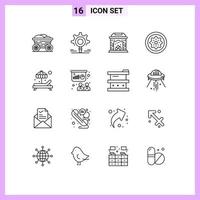 Universal Icon Symbols Group of 16 Modern Outlines of paradise slice chimney kiwi food Editable Vector Design Elements