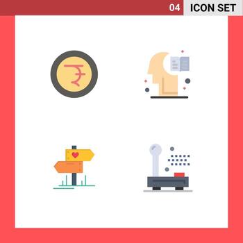 4 Universal Flat Icons Set for Web and Mobile Applications coin heart brain knowledge devices Editable Vector Design Elements