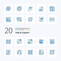 20 Help And Support Blue Color icon Pack like notes content support book setting vector