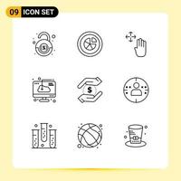 Outline Pack of 9 Universal Symbols of software download report computer hold Editable Vector Design Elements