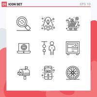 Set of 9 Commercial Outlines pack for business globe box world shopping Editable Vector Design Elements