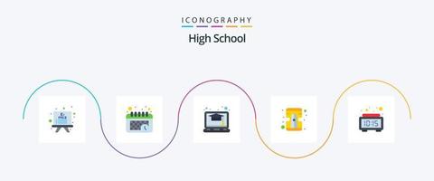 paquete de iconos de 5 planos de escuela secundaria que incluye. hora. estudiar. digital. alarma vector