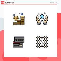 Universal Icon Symbols Group of 4 Modern Filledline Flat Colors of budget credit coins nature direct Editable Vector Design Elements