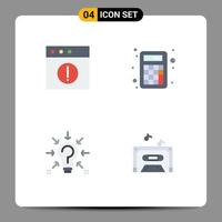 Set of 4 Vector Flat Icons on Grid for alert idea accounting calculation suggestion Editable Vector Design Elements