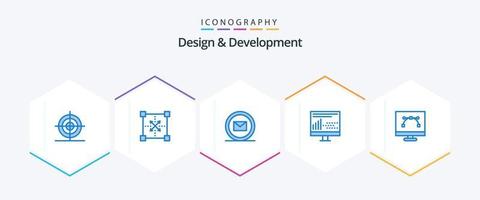 diseño y desarrollo de 25 paquetes de iconos azules que incluyen estadísticas. desarrollo. forma. diseño. web vector