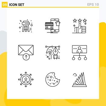 9 User Interface Outline Pack of modern Signs and Symbols of design receive like message star Editable Vector Design Elements