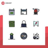 9 Creative Icons Modern Signs and Symbols of board on train lock money Editable Vector Design Elements