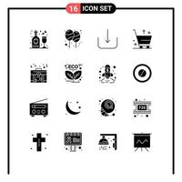 Modern Set of 16 Solid Glyphs and symbols such as briefcase from celebrate e cart Editable Vector Design Elements