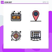 Stock Vector Icon Pack of 4 Line Signs and Symbols for calendar finding goal geo aim screen Editable Vector Design Elements