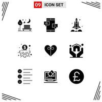 Group of 9 Solid Glyphs Signs and Symbols for management business network usa spaceship Editable Vector Design Elements