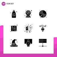 Modern Set of 9 Solid Glyphs and symbols such as marriage champagne cd elevator indication elevator Editable Vector Design Elements