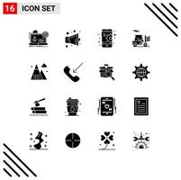 Pictogram Set of 16 Simple Solid Glyphs of mountains athletics configuration activities outline Editable Vector Design Elements