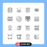 User Interface Pack of 16 Basic Outlines of chat friendzone transport security raspberry Editable Vector Design Elements