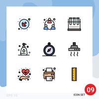 Modern Set of 9 Filledline Flat Colors Pictograph of navigation browse erlenmeyer flask clean cleaning Editable Vector Design Elements