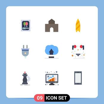 conjunto moderno de 9 colores planos y símbolos como la interfaz power school plug surf elementos de diseño vectorial editables vector