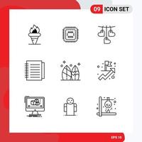 Group of 9 Outlines Signs and Symbols for board office cpu notebook hanging Editable Vector Design Elements