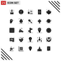 Group of 25 Modern Solid Glyphs Set for dinner optimization coffee mobile engine Editable Vector Design Elements