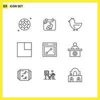 Set of 9 Modern UI Icons Symbols Signs for browser layout easter expand swan Editable Vector Design Elements