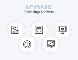 paquete de iconos de línea de dispositivos 5 diseño de iconos. pantalla. computadora. hardware. poder. electrónica vector