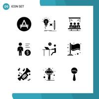 9 Solid Glyph concept for Websites Mobile and Apps person mind lightbulb management user Editable Vector Design Elements