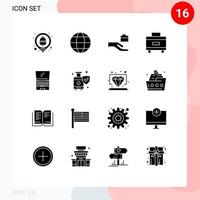 Mobile Interface Solid Glyph Set of 16 Pictograms of laptop monitor folder computer suitcase Editable Vector Design Elements