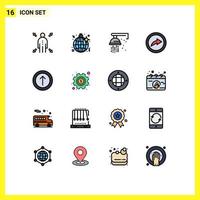 Pictogram Set of 16 Simple Flat Color Filled Lines of gear arrow plumber upload link Editable Creative Vector Design Elements