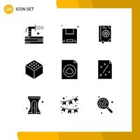 Group of 9 Modern Solid Glyphs Set for business document book cloud cube Editable Vector Design Elements