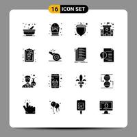 Mobile Interface Solid Glyph Set of 16 Pictograms of lab document food clipboard education Editable Vector Design Elements