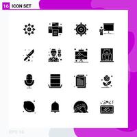 Set of 16 Modern UI Icons Symbols Signs for seminar presentation printer meeting ui Editable Vector Design Elements