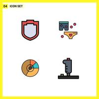 Group of 4 Modern Filledline Flat Colors Set for protection chart shats wedding finance Editable Vector Design Elements