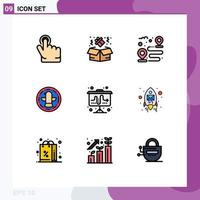 Modern Set of 9 Filledline Flat Colors Pictograph of tactic market route flipchart celebration Editable Vector Design Elements