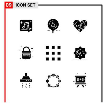 Pack of 9 Modern Solid Glyphs Signs and Symbols for Web Print Media such as internet domain professional gift like Editable Vector Design Elements