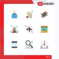 User Interface Pack of 9 Basic Flat Colors of disabled teepee party camping yarn Editable Vector Design Elements